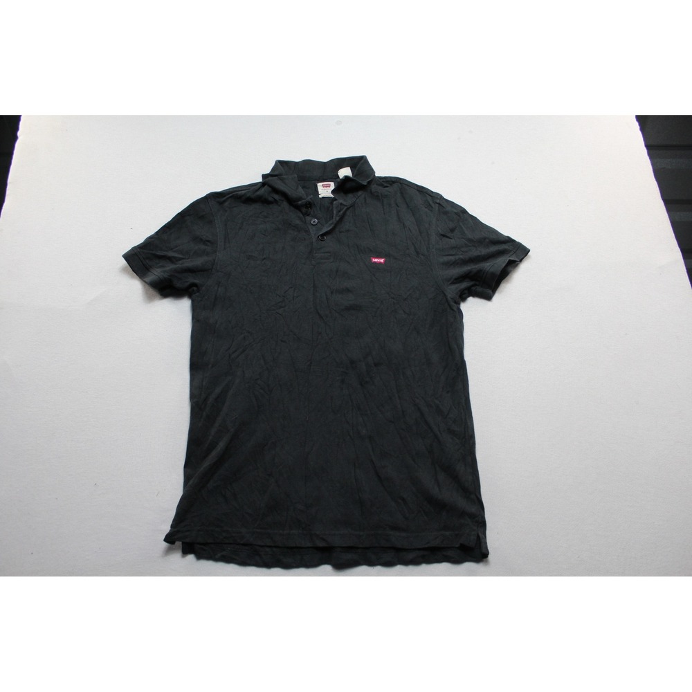Levis Polo Shirt Mens Medium Black Good Short Sleeve Red Tab Pique Knit Top